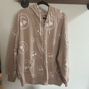 SO Tan Hoodie with Heart-Eyed Smiley Faces